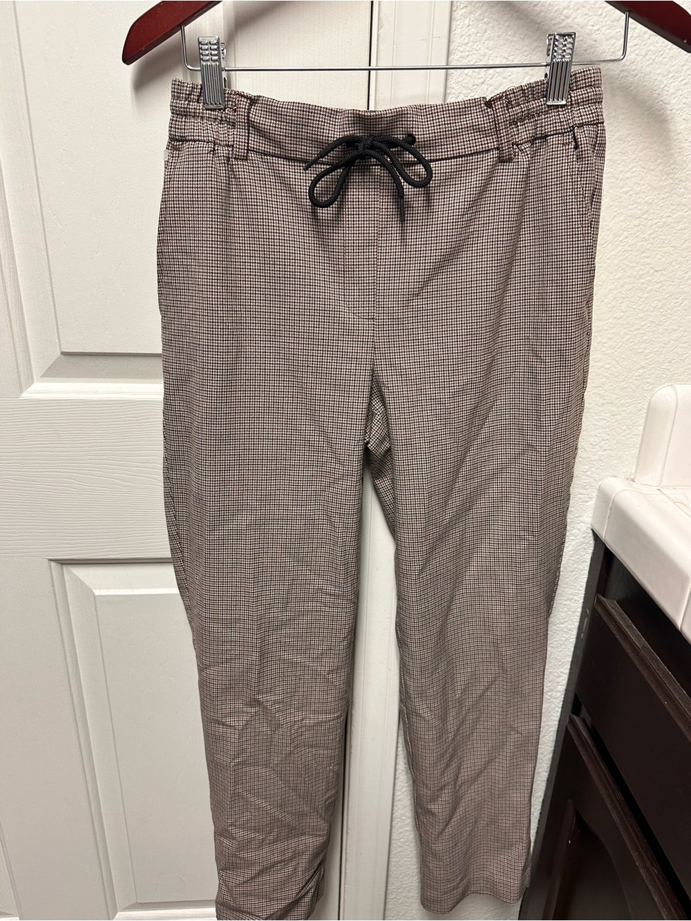 Maison D’Amelie Paris Women's Plaid Drawstring Trousers in Brown
